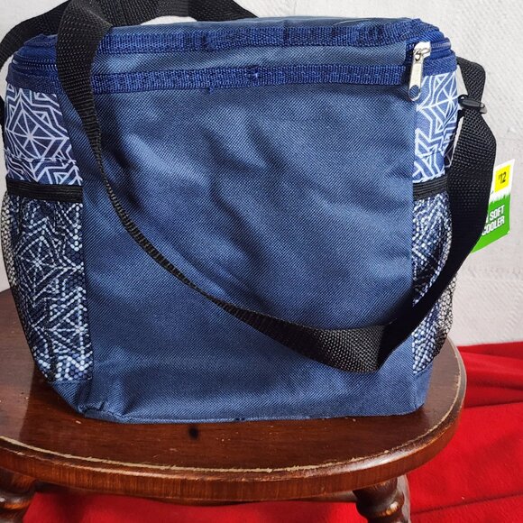 True Living Outdoors Blue White Triangle Pattern 12 Can Soft Side Carry Cooler - Picture 8 of 16